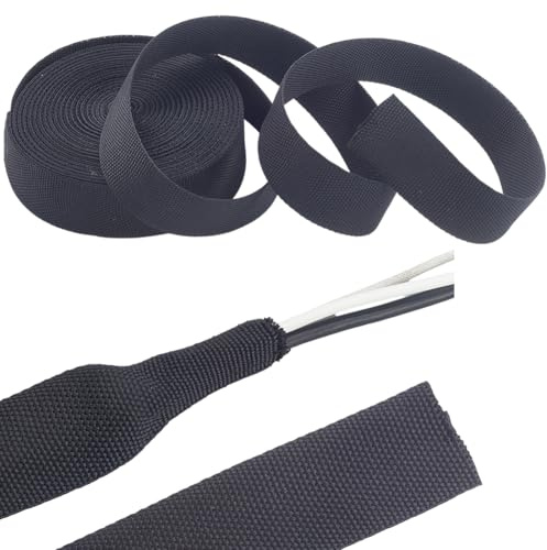 CALFOVERA 10m Black Polyster Wiring Harness Cord Wrap Cover 36mm Width Tubing Cable Protector Sheath Expandable Braided Sleeving Flexible Wire Mesh Sleeve Loom Organizer for Audio Video Cord