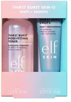 e.l.f. SKIN Thirst Burst Dew-O, Travel-Sized Skincare Set, Exfoliating Facial Toner & Hydrating Serum Drops, Gives Skin A Dewy, Bouncy Glow, Vegan & Cruelty-Free