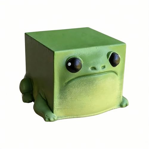 Mounteps Funky Quirky Square Frog Resin Statue, Whimsical Frog Desktop Ornament, Cute Animal Figurine for Home Office Shelf Tabletop Decor