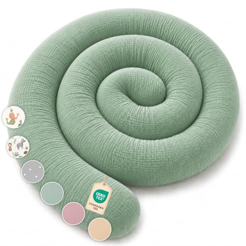 Lovely Hippo Seitenschläferkissen aus 100% Baumwolle – Bettschlange Body Pillow, Lange Kopfkissen Bettrolle, Nackenrolle Kissen (Eukalyptus, 300 cm)