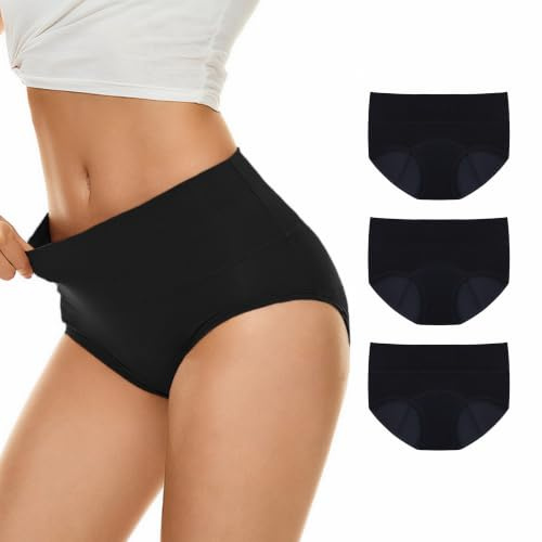 Hellomamma Mutande Mestruali Donna Ragazza: Slip Ciclo Vita Alta in Cotone | Assorbenti Anti-Perdite a 4 Strati per Capacità 30ml Lavabili e Traspiranti Post Parto incontinenza 3 Pack