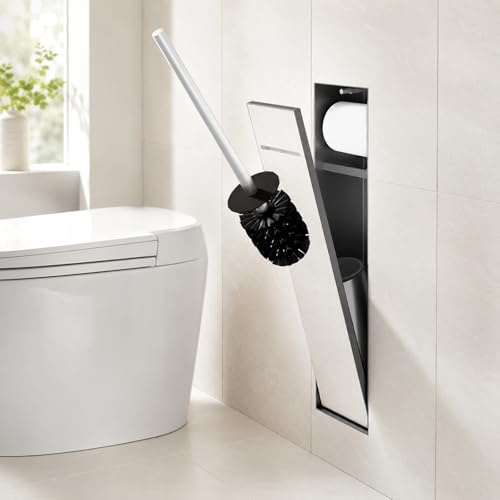 Porte-Papier Toilette Encastré avec Brosse WC, Poubelle Cachée et Étagère