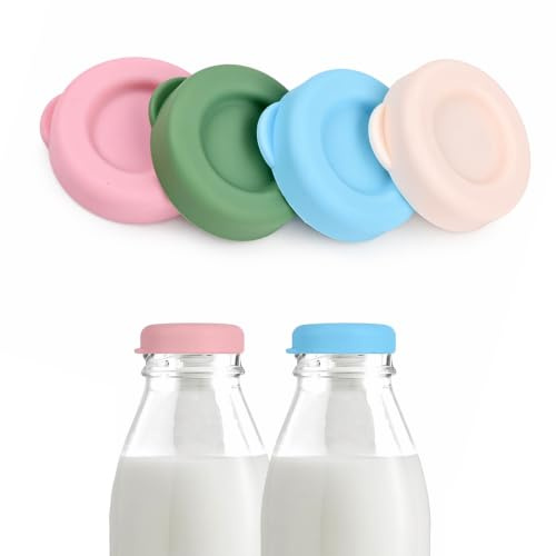 4 Pcs Milk Bottle Tops for UK 1 Pint Glass Bottles, Glass Milk Bottle Caps | Reusable Silicone, Leakproof, Dishwasher Safe Replacement Lids for Fresh Milk Storage