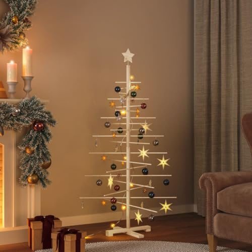 LoogCape Albero di Natale in legno da decorare, 150 cm, in legno massiccio di pino e bambù, pieghevole, per interni ed esterni