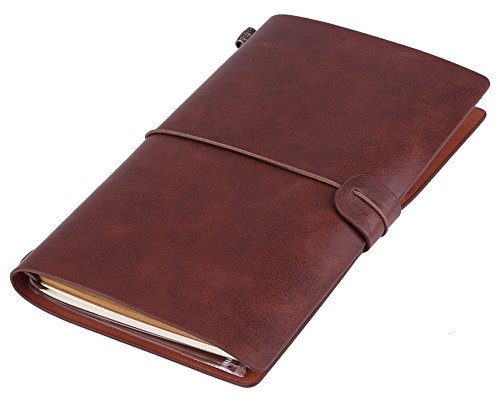 Asixx Notizbuch Leder, Leder Tagebuch Klassische Vintage-Stil Travelers Notebook für Mann & Frau Nachfüllbar Notizbuch & Travel Tagebuch, 20.8 x 12.8cm(Dunkelbraun)
