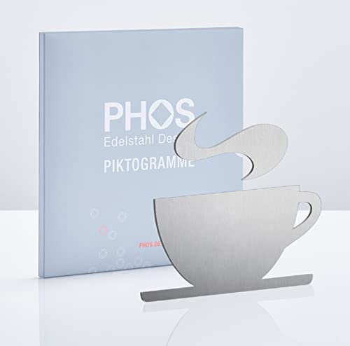 Piktogramm Café Kaffee Cafeteria, 9,2 x 8,5 cm, Edelstahl gebürstet, selbstklebend, 100% Made in Germany, Türschild Bistro, Symbol für Mensa - PHOS Design