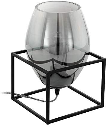 EGLO Tischlampe Olival 1, Tischleuchte, Nachttischlampe aus Metall in Schwarz und Rauchglas, Wohnzimmerlampe, Lampe mit Schalter, E27 Fassung