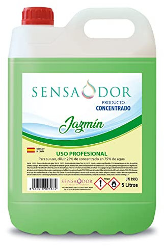 Concentrado de ambientador Jazmín SENSAODOR, 5 Litros, Verde, Garrafa, Profesional, Empresas, Negocio, Limpieza, Neutralizador, Quitaolor, Buen olor, Aromatizador