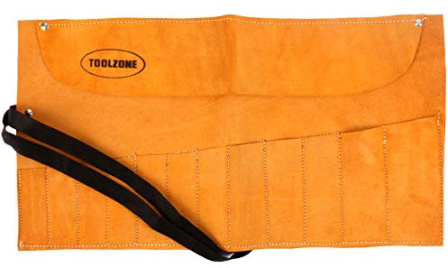 White Hinge Limited 12 Pocket Suede Leather Tool Roll Soft Hide Protector Case for Chisels & Other Hand Tools