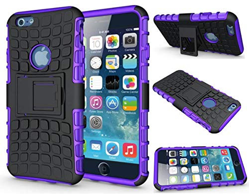 Compatible With Apple Iphone 7 & iPhone 8 - Purple Dual Layer Hybrid Tough Rugged Armor Case With Built-in Kickstand & Detachable 2 in 1 Shockproof Phone Case Cover + Screen Protector