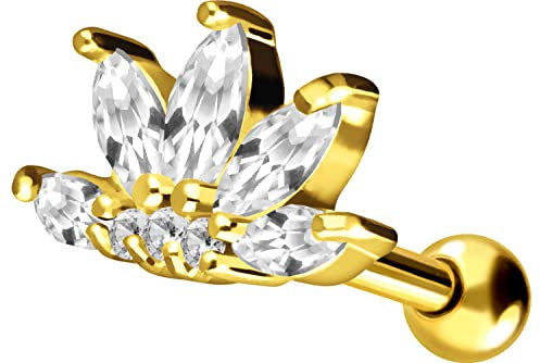 PIERCINGLINE Chirurgenstahl Ohrpiercing Kristall Lotusblüte Ohr Stecker Piercing Schmuck Goldfarben