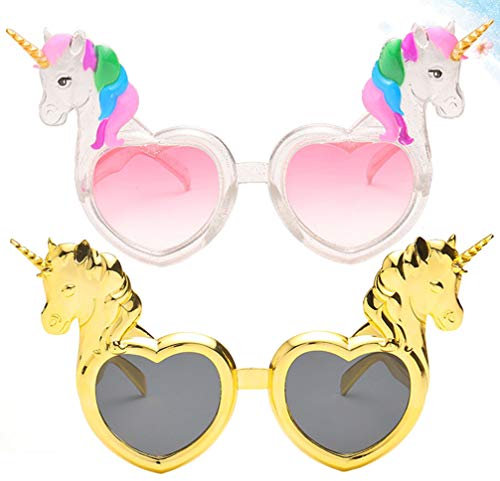 PRETYZOOM Einhorn Sonnenbrille Herzform Linse Party Brille Thema Party Liefert 2 Stück (Bunt Und Golden)