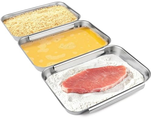 HULISEN Breading Trays Set of 3, Stainless Steel Breading Pans, Small