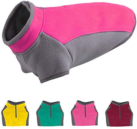 YIEPAL Stretch Hund Fleece Jacke Half Zip Hundepullover Fleece Hundepullover Winter Hunde Weste Warm Hundemantel Kaltes Wetter Kleidung für Kleine Hunde & Welpen, Groß, Rosa