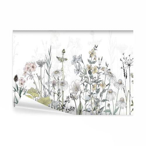 decomonkey - Papier Peint Panoramique Fleurs 250x175 cm - Décoration murale – Tapisserie pour chambre salon - Fleurs fraîches couleurs de la nature tendances plantes fleurs prairie champs colorés