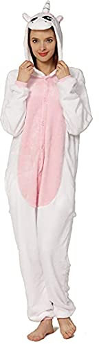 Joy Start Erwachsene Onesie Tier Pyjamas Unisex Karneval Halloween Cosplay Kostüm Nachtwäsche (Pink Unicorn, Small)