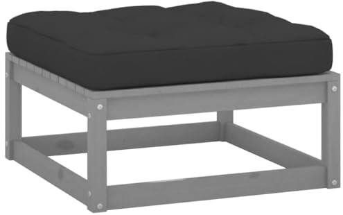 vidaXL Garten Fußhocker mit Grauen Kissen, Modular Gartenmöbel Lounge, Sitzhocker Hocker für Garten Terrasse Balkon, Holzhocker Gartenhocker, Massivholz Kiefer