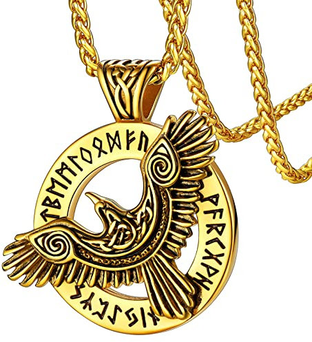 FaithHeart goldener Viking Rabe Kette Herren Jungen Wikinger Raven Anhänger Nordischer Schmuck mit Geschenkebox für Geburtstag Vatertag Muttertag