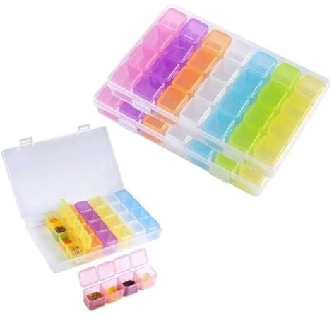JARAGAR Diamond Painting Storage Box, 2 Pack 28 Grids Diamond Art Storage Boxes Accessories Embroidery Bead Boxes Organiser Case for Jewellery Earring Containers