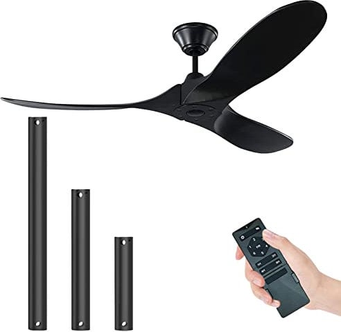 XSGDMN Deckenventilator, holz deckenventilator ohne beleuchtung, Deckenventilator mit Fernbedienung und leise Es kann in feuchter Umgebung verwendet werden (152cm/60'' Schwarz Deckenventilator)