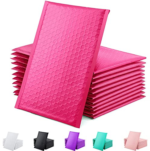 Padded Bubble Mailer 100 Pack, Metallic Foil Mailers, Waterproof Self Seal Adhesive Shipping Envelopes, Cushioning Padded for Shipping, Mailing, Packaging, Bulk (Pink, 220x270mm)