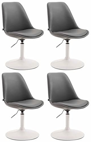CLP 4er Set Esszimmerstühle Maverick Kunstleder I höhenverstellbare Lehnstühle I Drehstühle Mit Trompetenfuß, Farbe:grau, Gestell Farbe:weiß