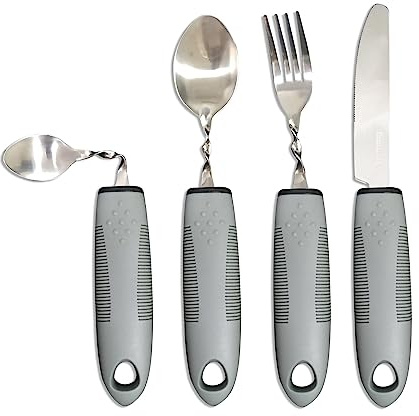Extra Wide Handles Bendable Easy Grip Cutlery Set, Chunky Handles, Corfort Grips Disability Ideal Dining aid for Elderly Disabled Arthritis Parkinson's Disease Tremors Sufferers（Grey）