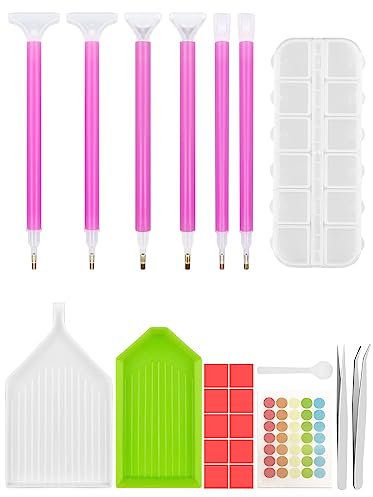 Sheryl&Rain 23Pcs Diamond Painting Accessories,12 Grids Diamond Painting Storage Boxes, Diamonds Art Accessories 6Pcs Drill Pens,Trays,Spoon,Labels,Tweezers,Diamond Embroidery Tools for Adults Kids