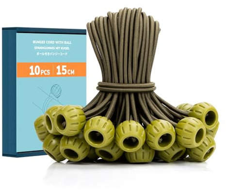 Abma Cord Spanngummis mit Kugel 10 Stück 15cm Gummispanner mit Kugel Kurz Planenspanner mit Kugel Zeltgummis mit Kugel für Plane, Zelt, Pavillons, Banner, Anhängerplane - Armee Grün