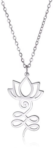 VASSAGO Collana con ciondolo a forma di fiore di loto Unalome con ciondolo a forma di loto e ciondolo a forma di fiore di loto, collana da yoga in acciaio inossidabile, regalo per donna
