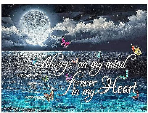 DCIDBEI Square Diamond Painting Mond Landschaft 50x40 cm Diamond Painting Eckige Steine Landschaft Strand Meer Malen nach Zahlen Strand und Meer Always On My Mind,Forever In My Heart Klebebilder