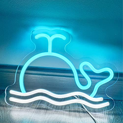 LZXSXZ Neon Schild, Wal LED Neonlicht, Blau + Weiß LED Lichtzeichen Neon Neon Schild Nachtlichter, Acryl USB Neon Sign Leuchtschrift für Wand Game Room Bar Party Deko - 28 × 20 cm