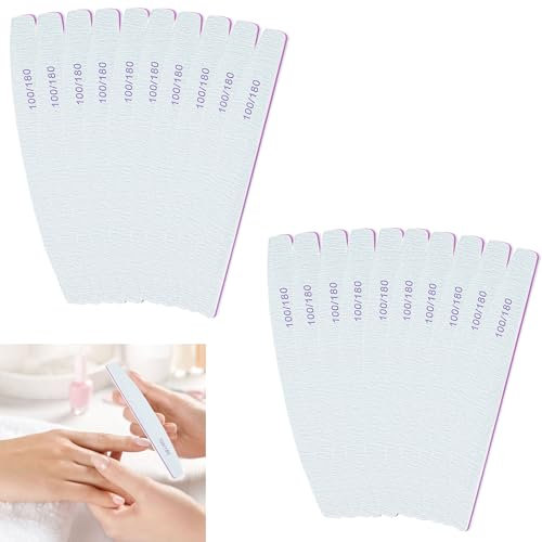 20 Pcs Professional Nail Files Professional Square Nail File 100/180 Grit Nail Files for Natural Nails Emery Board for Nail Files for Acrylic/Natural/Gel Nails Polish Nail Supplies Nail File Set