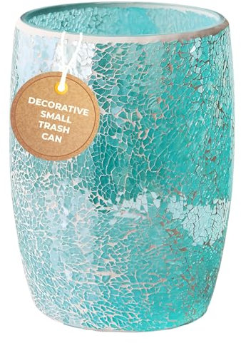 Escenzy Turquoise 5L Glass Bathroom Trash Can | Decorative Waste Bin for Bathroom, Bedroom, Kitchen & Office