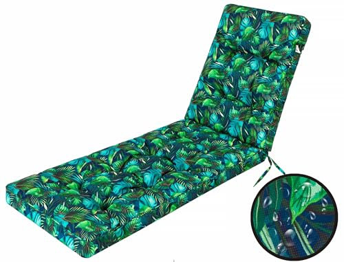 Sitzkissen Sonnenliege Liegestuhlkissen |Blaue Blätter - 201 x 55 x 8 cm | Stuhlkissen Outdoor Liegestuhl Gartenliege Kissen Klappbar Auflage Liegestuhlauflage Stuhl Schaukelstuhl Sonnenbank