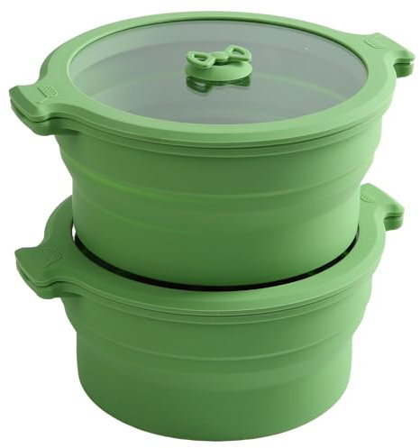Pentole a vapore pieghevoli in silicone per microonde per cucinare ciotole di miscelazione con coperchi, contenitore per alimenti in vetro da 0,8 l, ciotola sigillata, set da 2 pezzi, senza BPA