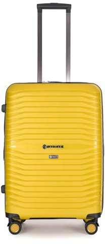 Stratic Bright+ Hartschalen-Koffer Trolley Koffer mittelgroß Reisekoffer, wasserabweisend, 4 Rollen, erweiterbar, TSA-Schloss (Größe M, Yellow Gold)