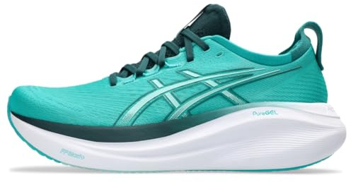 Asics Chaussures de Course Gel-Nimbus 27 pour Homme, Bleu Sarcelle/Vert Saxon, 45 EU