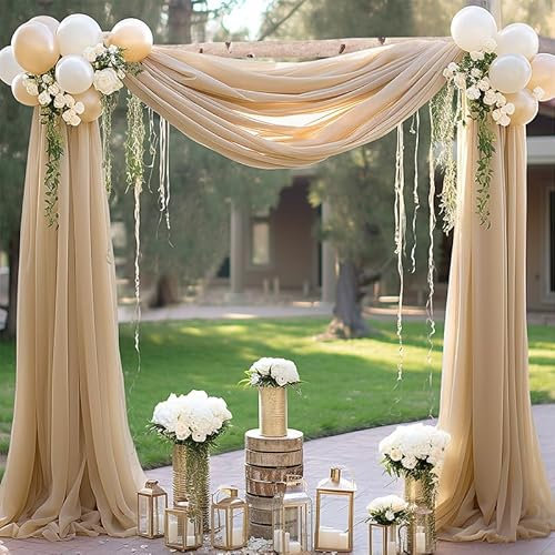 SYSUII Querbehang Freihanddeko,2 Stück 75 * 550cm Chiffon Tüll Foto Hintergrund Vorhang Hochzeitsbogen Drapierung Stoff Freihanddeko Dekoration für Hochzeit Fotografie Party Geburtstag Taufe -Gold