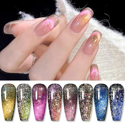Born Pretty 9D Cat Magnetic Eye Gel - U V Nagellack Reflektierender Glitter Holographisch Magnetisch Gel Nagellack Maniküre und Nagelkunst DIY zu Hause 4PCS