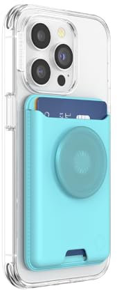 PopSockets Phone Wallet with Expanding Grip and Adapter Ring for MagSafe, Phone Card Holder, Wireless Charging Compatible, Wallet Compatible with MagSafe - Butterfly Pea Blue