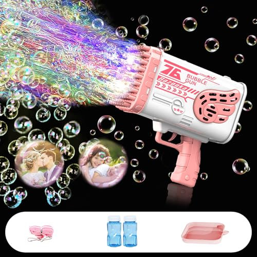 TZEKING Seifenblasenpistole,76 Löcher Seifenblasenmaschine für Kinder,Seifenblasenmacher,Bubble Machine Automatische,Gatling Bubble Machine,Bubble Gun,Seifenblasenmaschine Gun Kinder