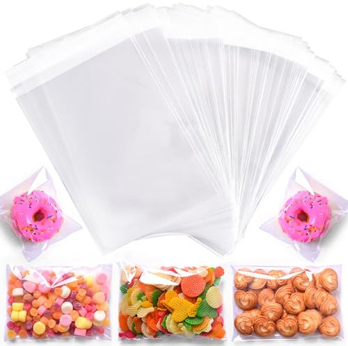 Clear Self-Adhesive Cellophane Bags, Food Safe, Small Size, for Cookies and Soap Packaging (5x7 Inches - Pack of 100)