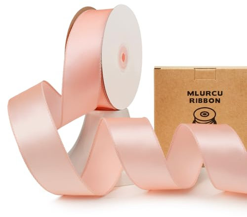 MLURCU Nastro metallico color oro rosa, 3,8 cm x 18,8 m, colore oro rosa, nastro natalizio color pesca/rosa cipria/oro rosa, per ghirlande di alberi di Natale, fiocchi, confezioni regalo, artigianato