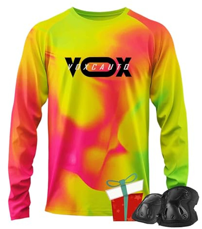 Jersey Herren Mountainbike Motocross Jersey Langarm MTB T-Shirt,Shirt Downhill Fahrrad Jersey Schnelltrocknend+Professionelle Ellenbogenschoner