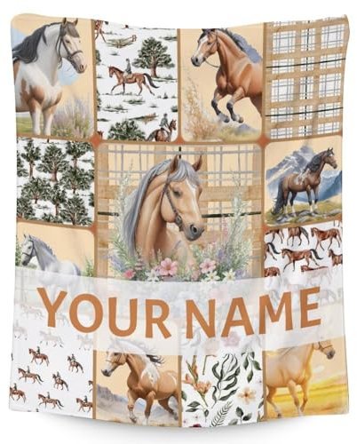 Personalisierte Pferdedecke für Damen und Mädchen, 127 x 152,4 cm, niedliche Überwurfdecke, Geschenke, braun, weich, flauschige Decken für Bett, Couch und Wohnzimmer