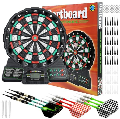Jeu de flechettes électronique Adulte Cible de Fléchettes Électronique en Tête de Colle Souple avec 9 Fléchettes et, 18 Jeux de et Plus de 159 Variantes,Jeu fléchettes électrique Professionnel