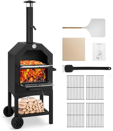 Forno per Pizza da Esterno, Forno a Legna per Pizza da Esterno, Macchina per Pizza da Patio con Pietra per Pizza, Pala per Pizza, griglia e Copertura Impermeabile per Campeggio in Giardino