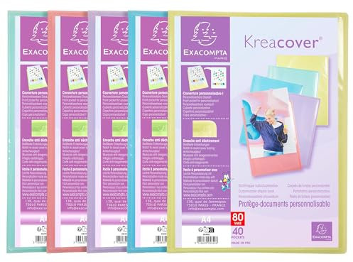 Exacompta - Réf. 5849E - Carton de 10 Protège-documents personnalisable Kreacover Pastel - 40 pochettes cristal lisse - 80 vues - pour A4 - dim 24x32cm - couverture en polypro semi-rigide