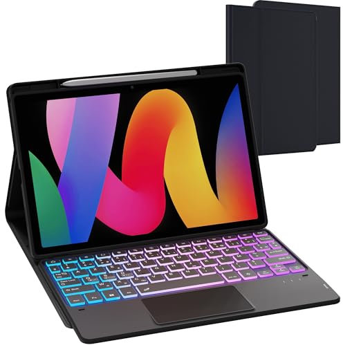 VANKEYPAD per Xiaomi Redmi Pad SE Custodia con Tastiera staccabile - francese AZERTY, Tastiera retroilluminata FAI DA TE 3 Zone 7 Colori con Touchpad - Custodia Tastiera per Xiaomi Redmi Pad SE 11''